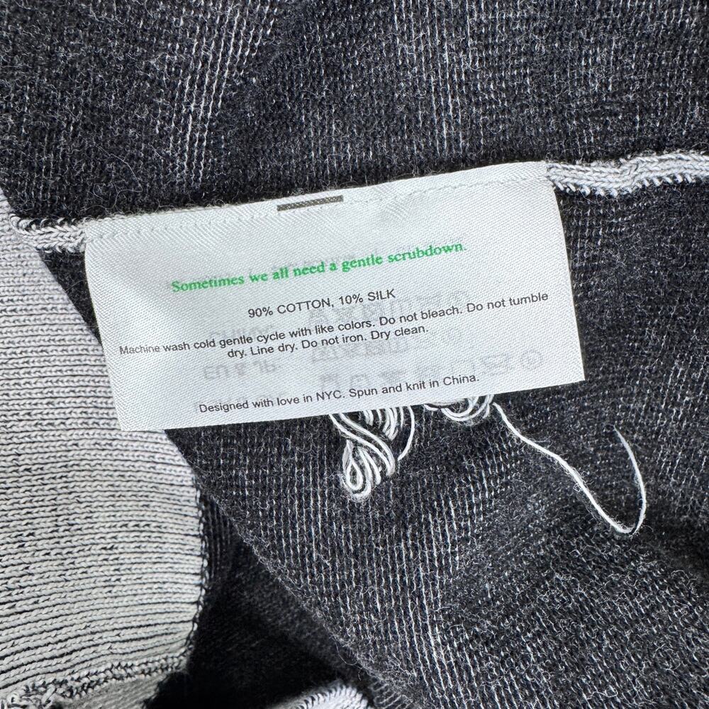Large M.M. LaFleur Becca Pointelle Tee 365 Cotton Silk Knit Light Grey / Black - Picture 5 of 9